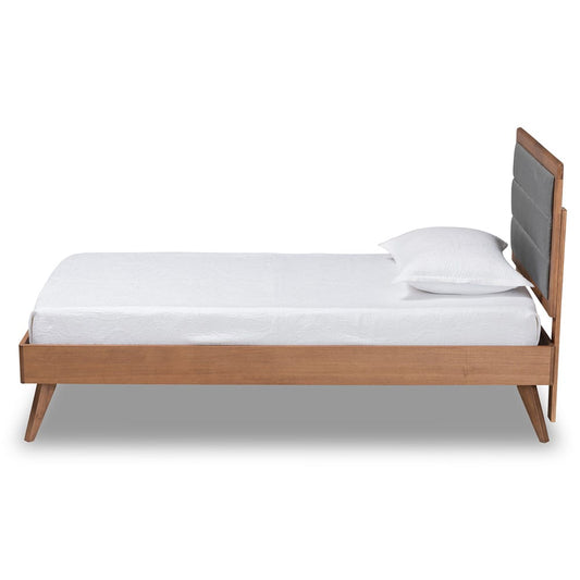 Baxton Studio - Linn Twin Size Bed in Dark Grey/Walnut Brown - Linn-Dark Grey/Walnut-Twin view 2