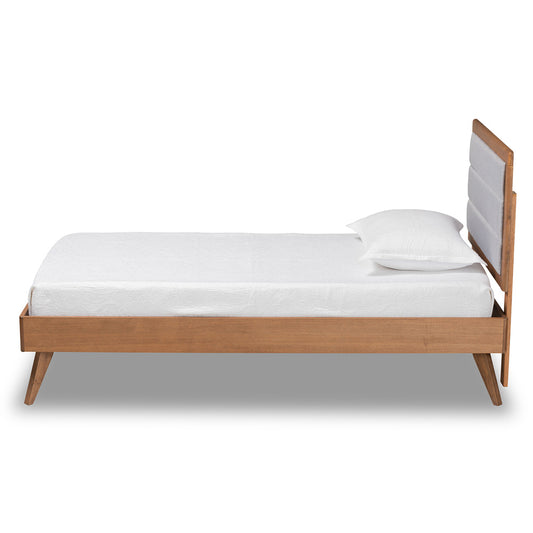 Baxton Studio - Linn Twin Size Bed in Light Grey/Walnut Brown - Linn-Light Grey/Walnut-Twin view 2