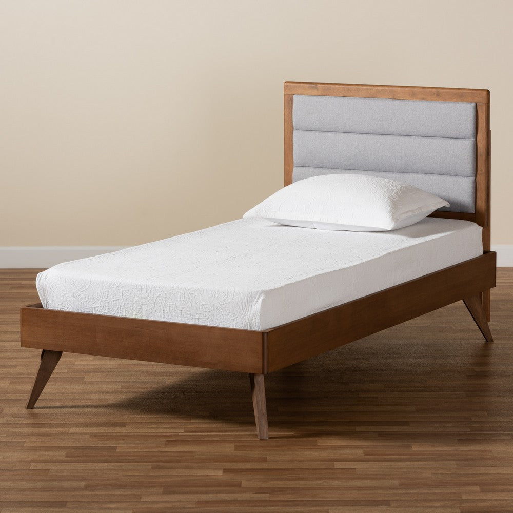 Baxton Studio - Linn Twin Size Bed in Light Grey/Walnut Brown - Linn-Light Grey/Walnut-Twin view 8