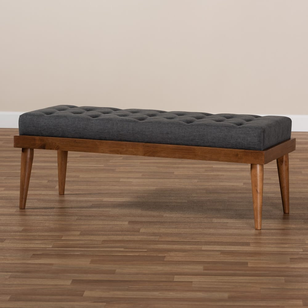 Baxton Studio - Linus Bench in Charcoal/Walnut - BBT5363-Dark Grey-Bench view 6