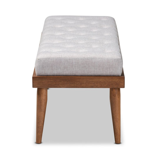 Baxton Studio - Linus Bench in Grayish Beige/Walnut - BBT5363-Greyish Beige-Bench view 2