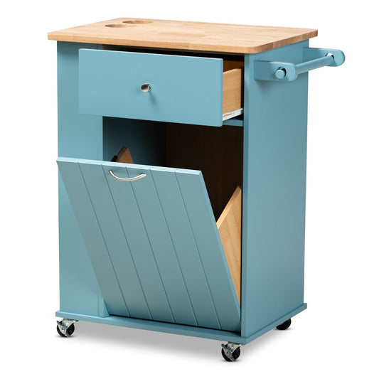 Baxton Studio - Liona Furniture/Kitchen Furniture/Carts/Kitchen Carts in Blue/Natural - RT599-OCC-Natural/Sky Blue-Cart view 2