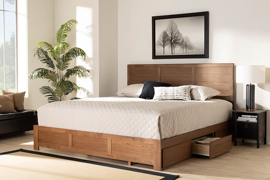 Baxton Studio - Lisa King Size Bed in Ash Walnut - Lisa-Ash Walnut-King view 10