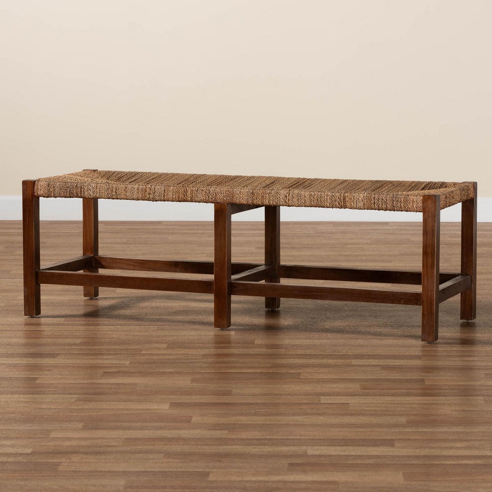 Baxton Studio - Liza Bench in Natural Seagrass/Light Brown - LIZZA-Wooden-Bench view 7