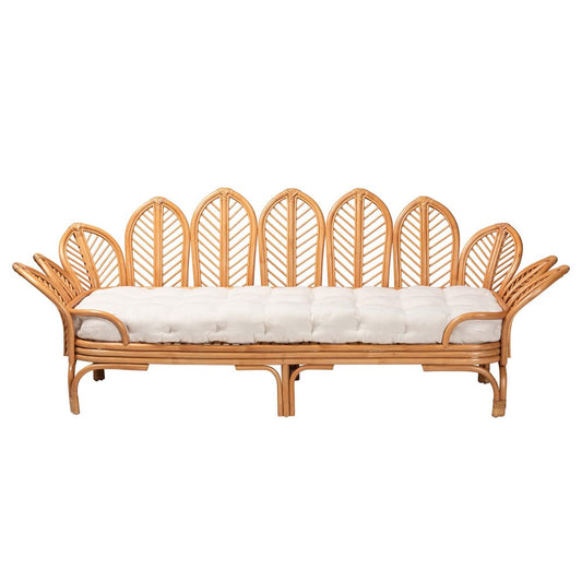 Baxton Studio - Loften Daybed in Light Honey - Leaves-Natural Rattan-Daybed with Cushion view 2