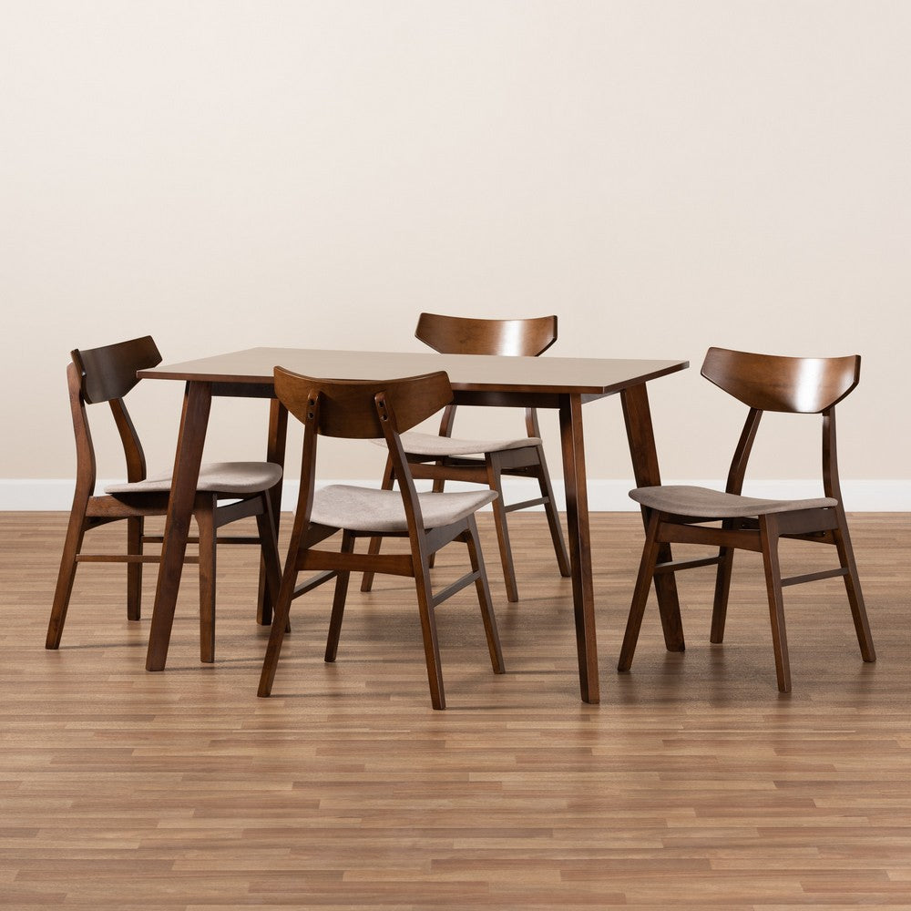 Baxton Studio - Lois Dining Set in Light Beige/Walnut Brown - Danica/Fiesta-Latte/Walnut-5PC Dining Set view 7