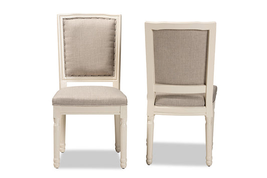 Baxton Studio - Louane Dining Chair Set of 2 - W-LOUIS-R-02-Off White/Grey-Chair view 2