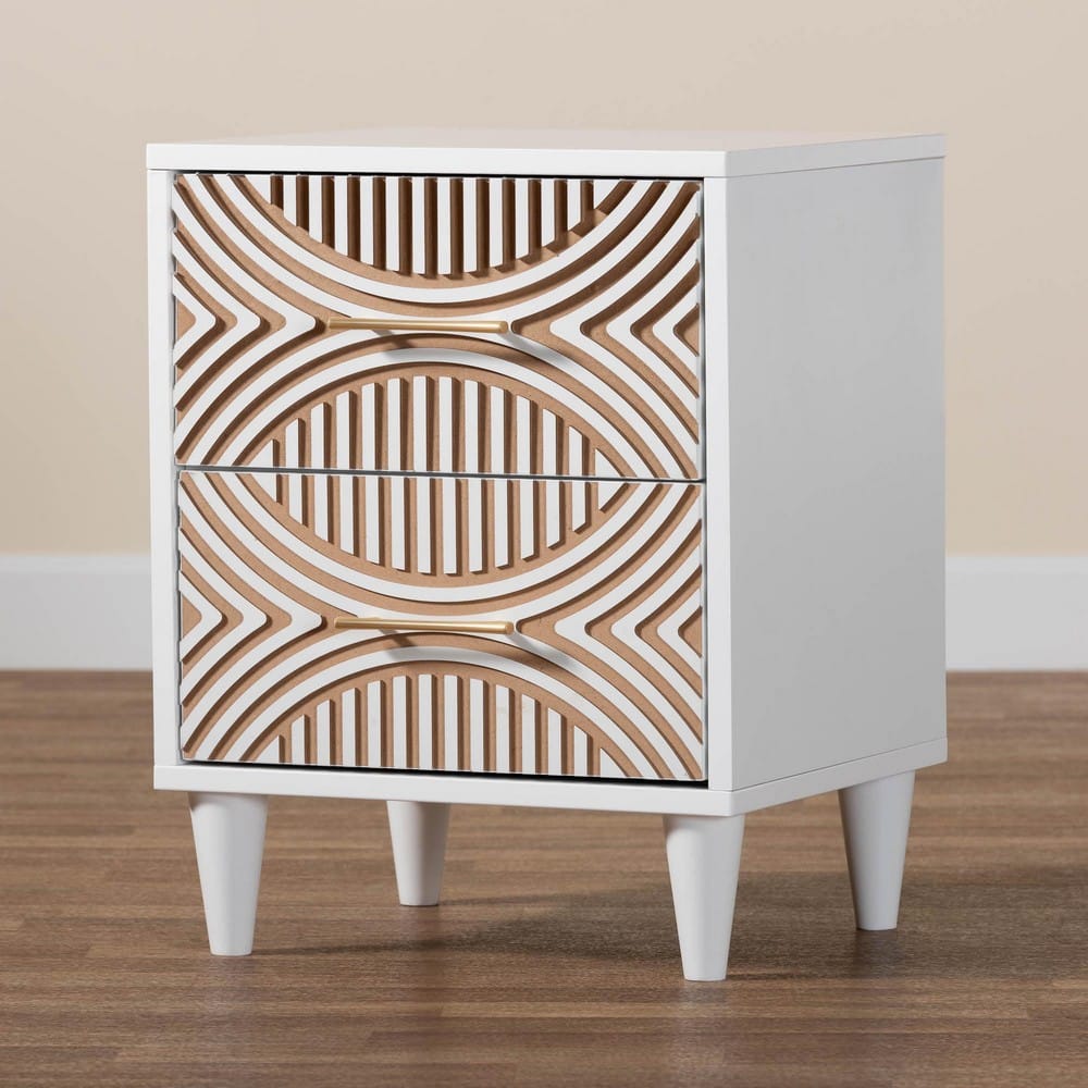 Baxton Studio - Louetta Nightstand in White/Natural Brown - SW8000-63NS2D-2DW-White-Nightstand view 8