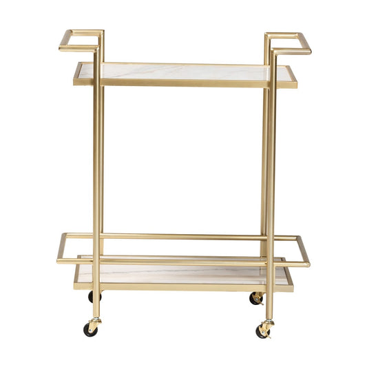 Baxton Studio - Louise Kitchen Cart in Gold/White Marble - H01-98877-Gold/White Marble-Cart view 2