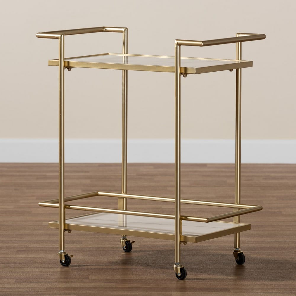 Baxton Studio - Louise Kitchen Cart in Gold/White Marble - H01-98877-Gold/White Marble-Cart view 7