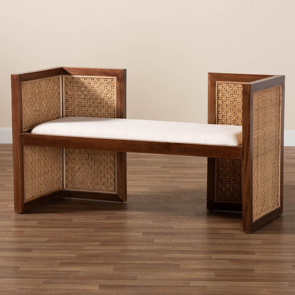 Baxton Studio - Lovina Bench in Light Honey/Light Brown - Lovina-Light Honey/Light Brown Rattan-Bench view 9