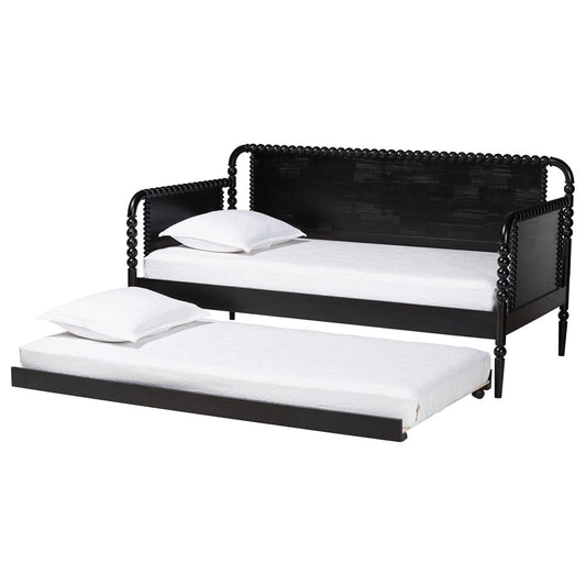 Baxton Studio - Lucera Twin Size Daybed with Trundle in Black - MG0110-4-Black-Daybed/T view 2
