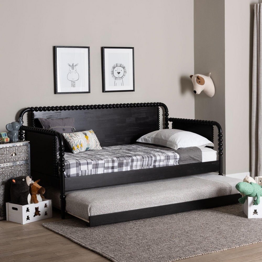 Baxton Studio - Lucera Twin Size Daybed with Trundle in Black - MG0110-4-Black-Daybed/T view 9