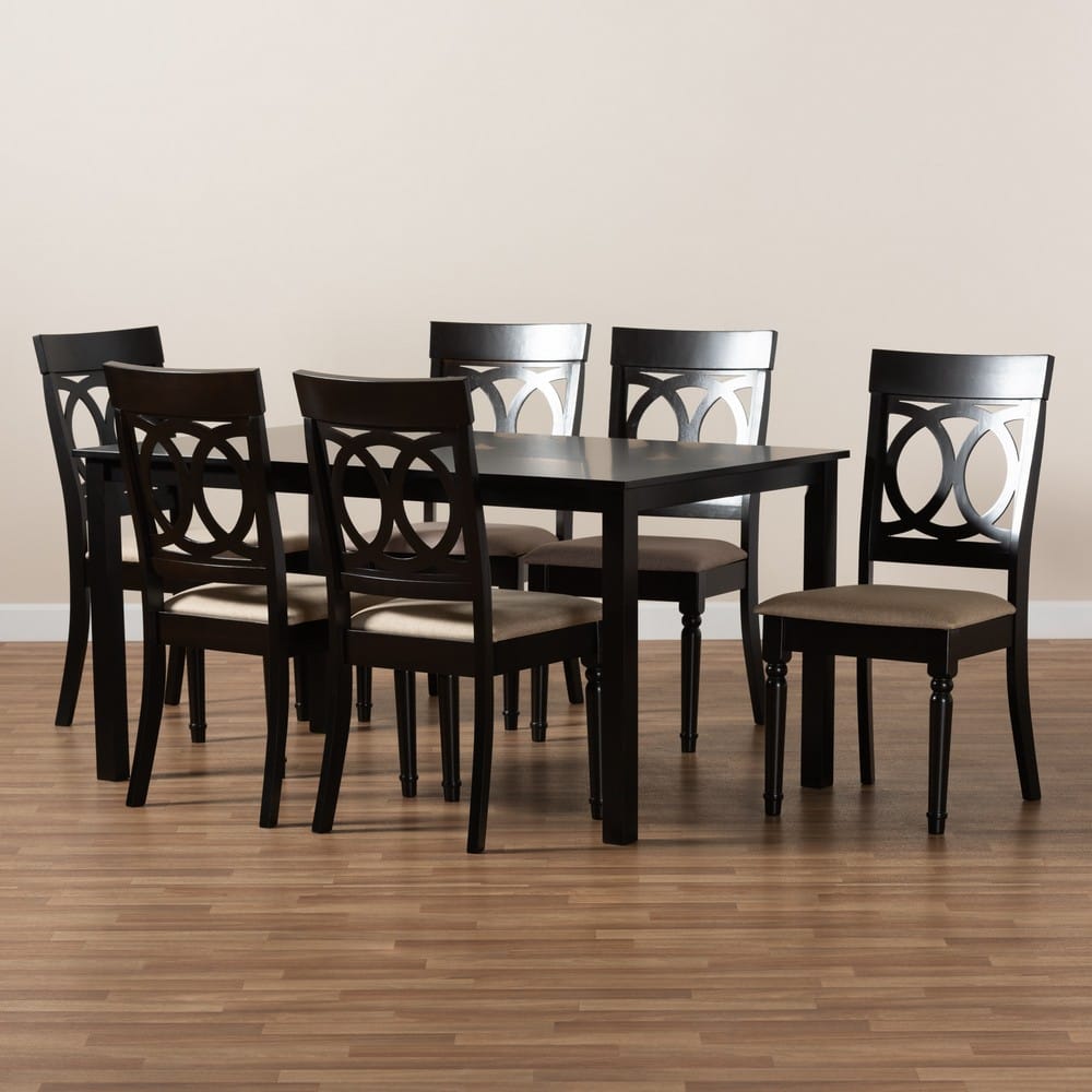 Baxton Studio - Lucie Dining Set in Sand/dark brown - RH333C-Sand/Dark Brown-7PC Dining Set view 8