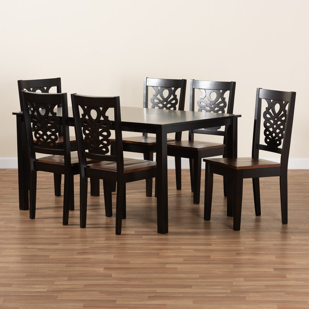 Baxton Studio - Luisa Dining Set in Dark Brown/Walnut Brown - Luisa-Dark Brown/Walnut-7PC Dining Set view 8