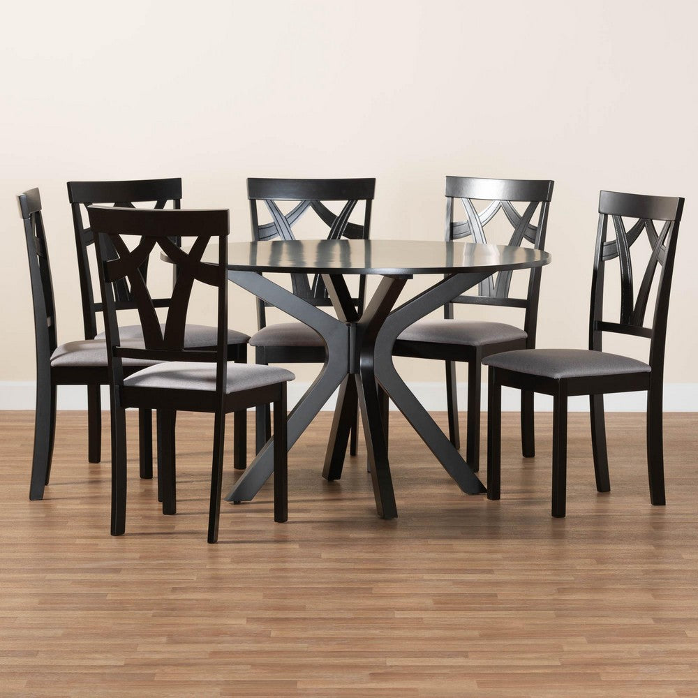 Baxton Studio - Luise Dining Set in Grey/Dark Brown - Luise-Grey/Dark Brown-7PC Dining Set view 9