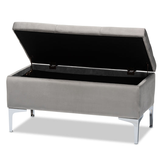 Baxton Studio - Mabel Ottoman in Grey/Silver - WS-20093-Grey Velvet/Silver-Otto view 2