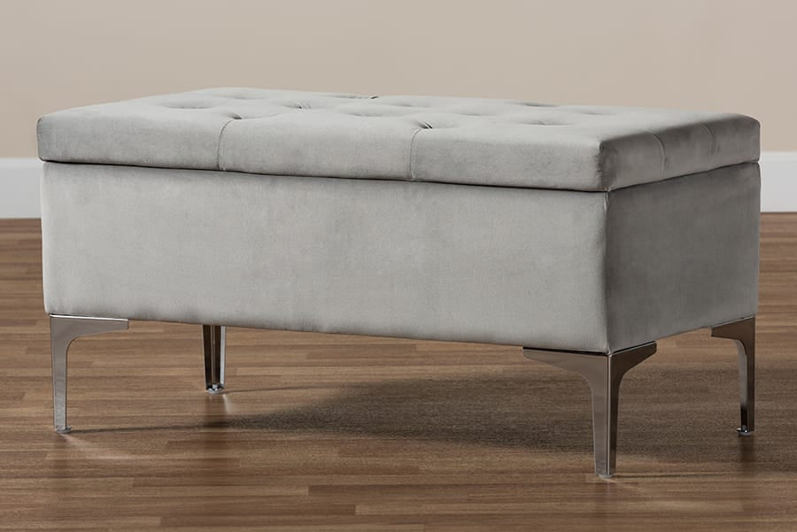 Baxton Studio - Mabel Ottoman in Grey/Silver - WS-20093-Grey Velvet/Silver-Otto view 10