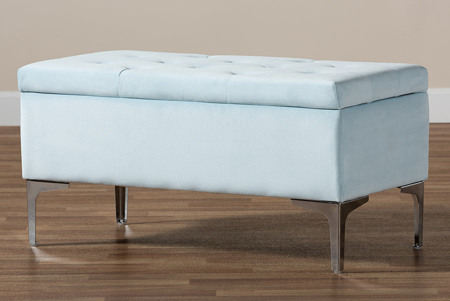 Baxton Studio - Mabel Ottoman in Light Blue/Silver - WS-20093-Light Blue Velvet/Silver-Otto view 10