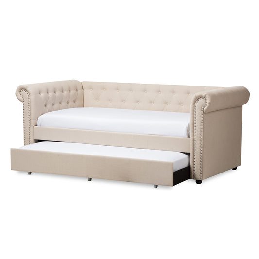 Baxton Studio - Mabelle Daybed in Light Beige - Ashley-Beige-Daybed view 2
