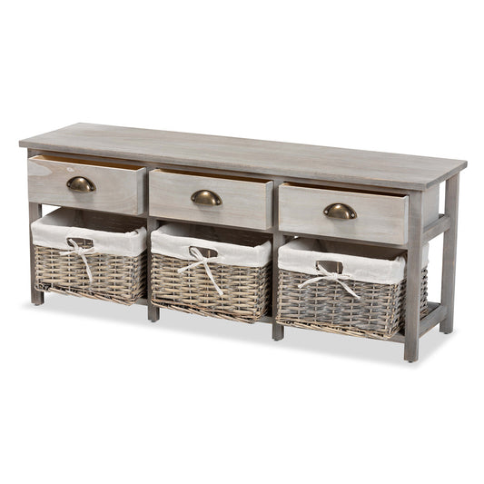 Baxton Studio - Mabyn Bench in Natural Brown/Light Grey - FZC200361-Light Grey-Bench view 2