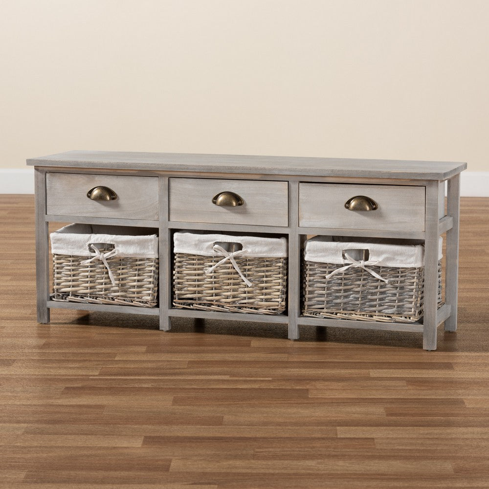 Baxton Studio - Mabyn Bench in Natural Brown/Light Grey - FZC200361-Light Grey-Bench view 9
