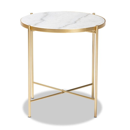 Baxton Studio - Maddock Outdoor Dining Table in Marble White/Gold - H01-102776 Metal/Marble Side Table view 2