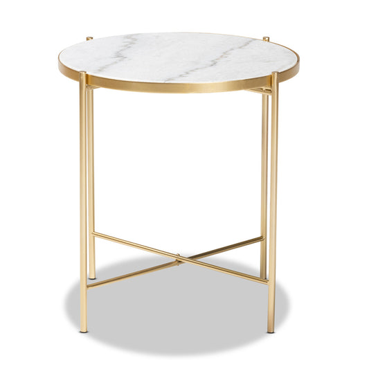 Baxton Studio - Maddock Outdoor Dining Table in Marble White/Gold - H01-102776 Metal/Marble Side Table view 2