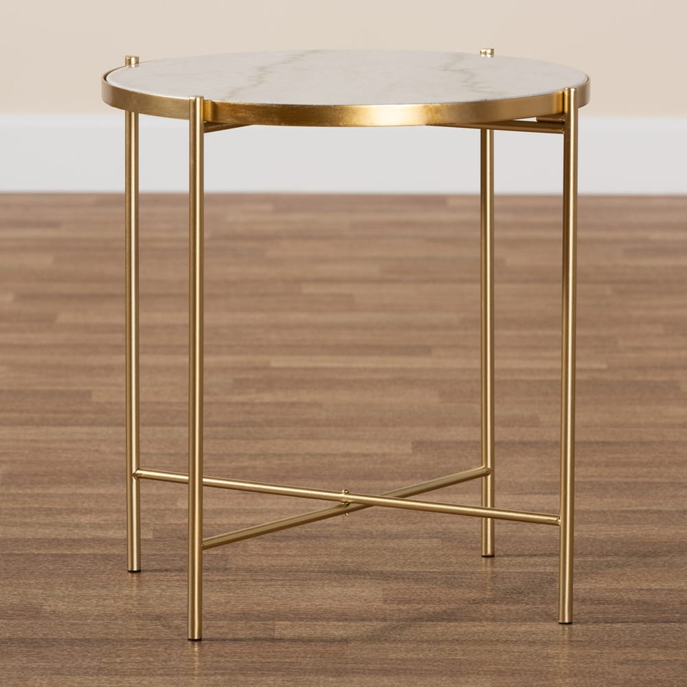 Baxton Studio - Maddock Outdoor Dining Table in Marble White/Gold - H01-102776 Metal/Marble Side Table view 6