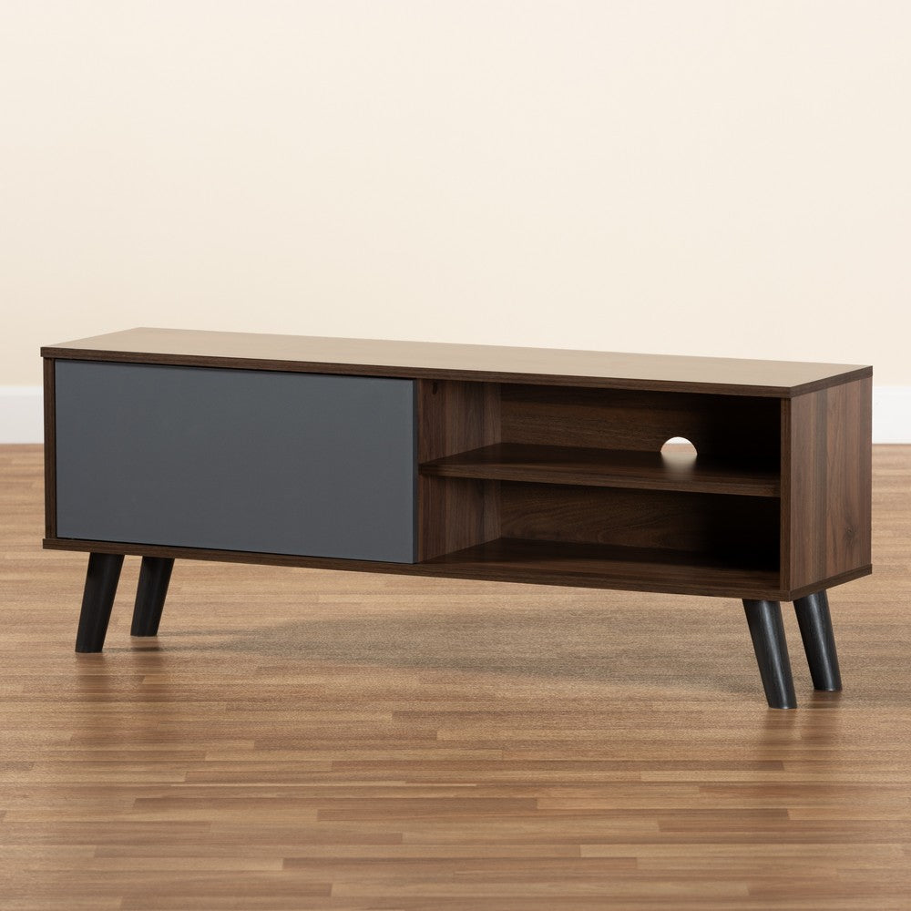 Baxton Studio - Mallory TV Stand in Grey/Walnut Brown/Black - TV8009-Walnut/Grey-TV view 7
