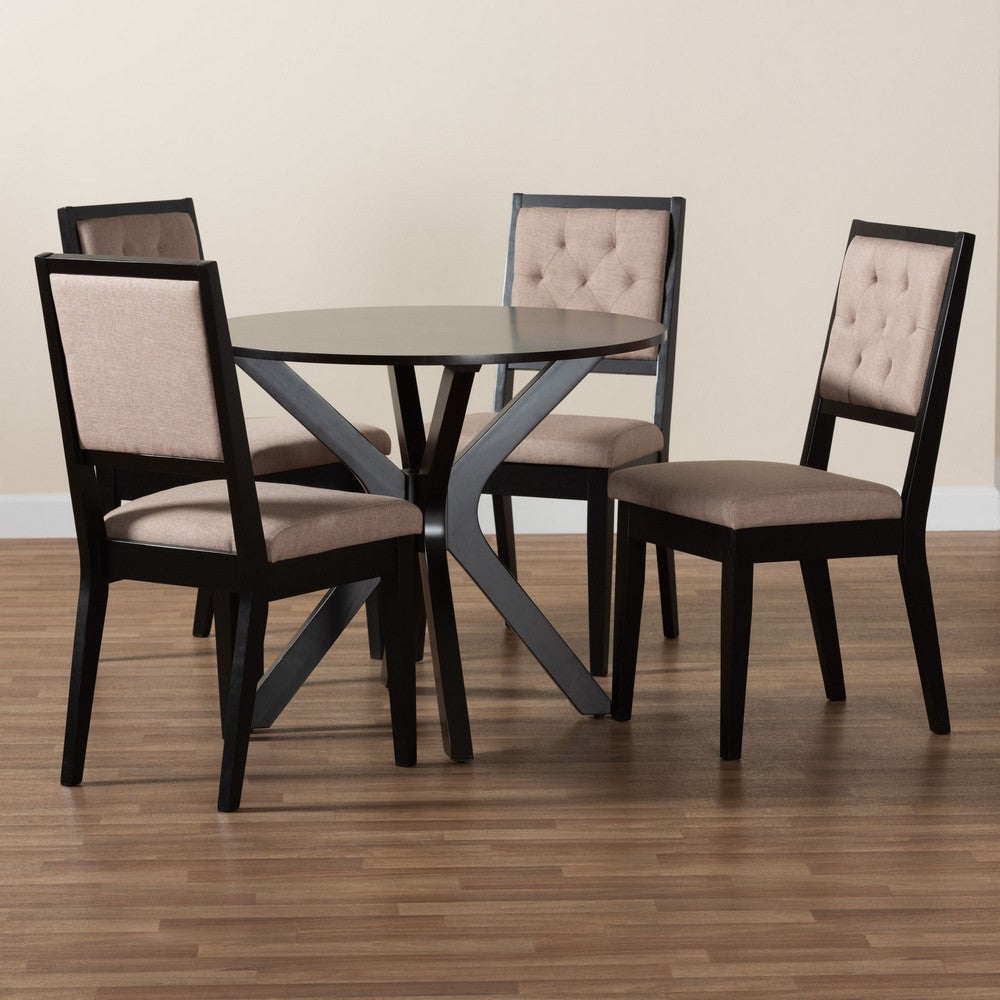 Baxton Studio - Mana Dining Set in Beige/Dark Brown - Mana-Sand/Dark Brown-5PC Dining Set view 9