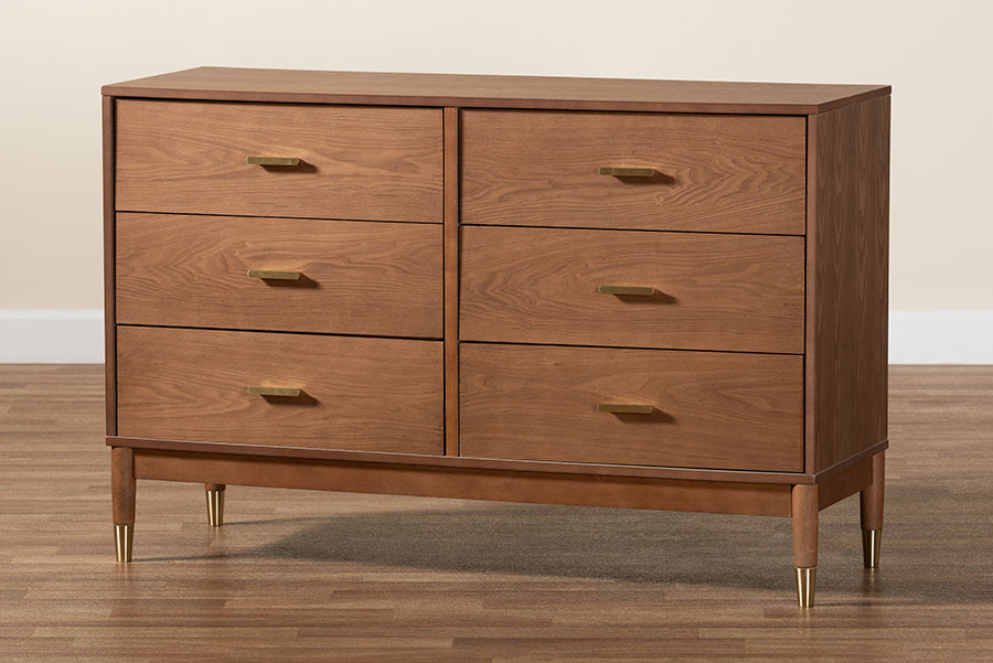 Baxton Studio - Mandolin Dresser in Walnut Brown/Gold - MG9010-Ash Walnut/Gold-6DW-Dresser view 10