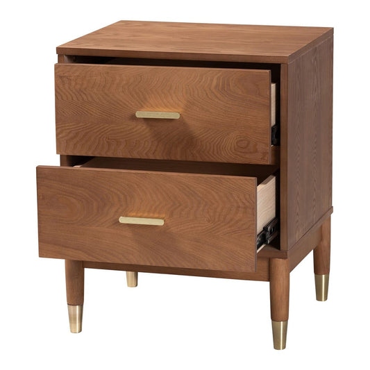 Baxton Studio - Mandolin Nightstand in Walnut Brown/Gold - MG9010-Ash Walnut/Gold-2DW-NS view 2