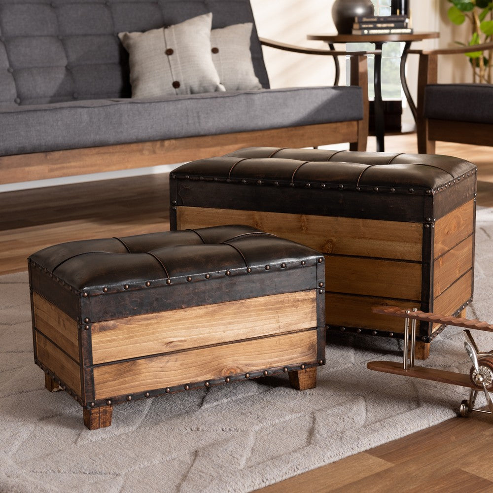 Baxton Studio - Marelli Set of 2 Ottomans in Dark Brown/Golden Oak - JY17A053-Dark Brown-2PC Ottoman Set view 9