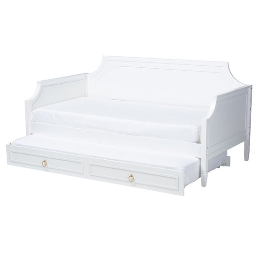 Baxton Studio - Mariana Full Size Daybed with Trundle in White - Mariana-White-Daybed-F/T view 2