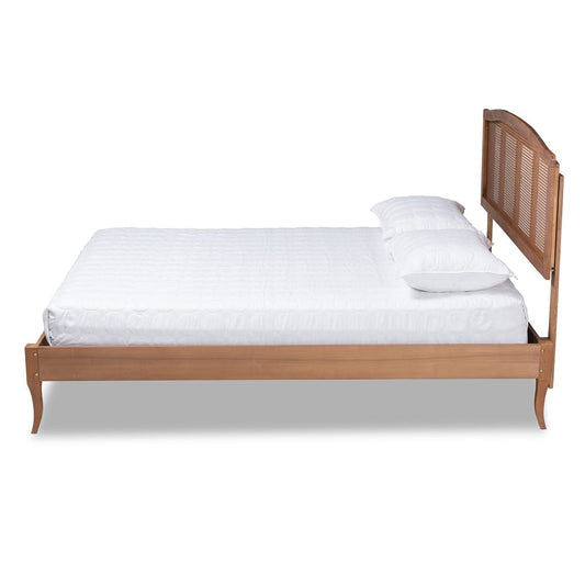 Baxton Studio - Marieke Queen Size Bed in Ash walnut - MG97132-Ash Walnut Rattan-Queen view 2