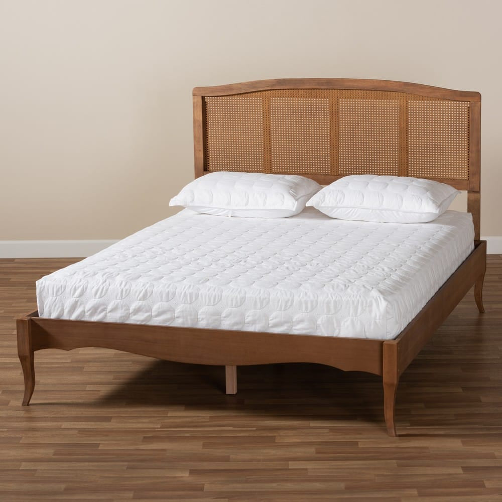 Baxton Studio - Marieke Queen Size Bed in Ash walnut - MG97132-Ash Walnut Rattan-Queen view 7