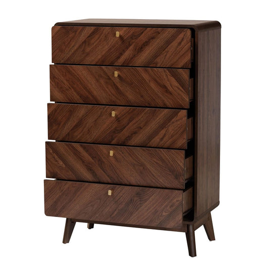 Baxton Studio - Markell Chest in Walnut Brown/Gold - LV44COD4423WI-CLB-5DW-Chest view 2