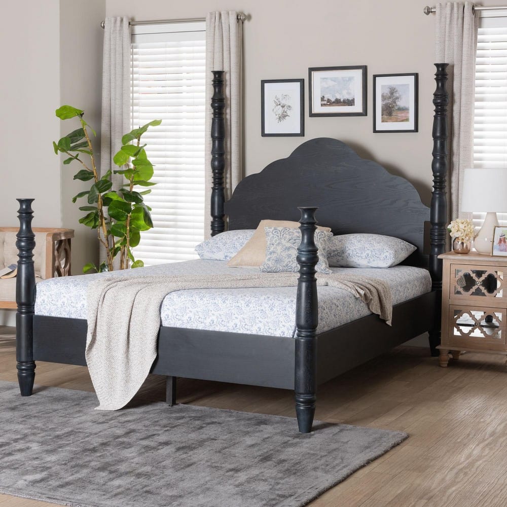 Baxton Studio - MartiNo King Size Bed in Black - SW8636-Black-King Poster Bed view 7