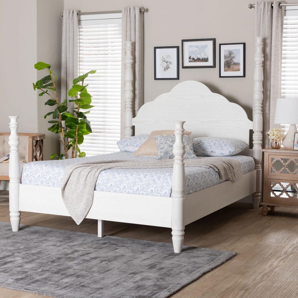Baxton Studio - MartiNo King Size Bed in White - SW8636-White-King Poster Bed view 7
