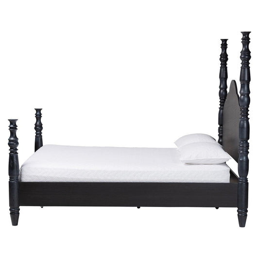 Baxton Studio - MartiNo Queen Size Bed in Black - SW8636-Black-Queen Poster Bed view 2
