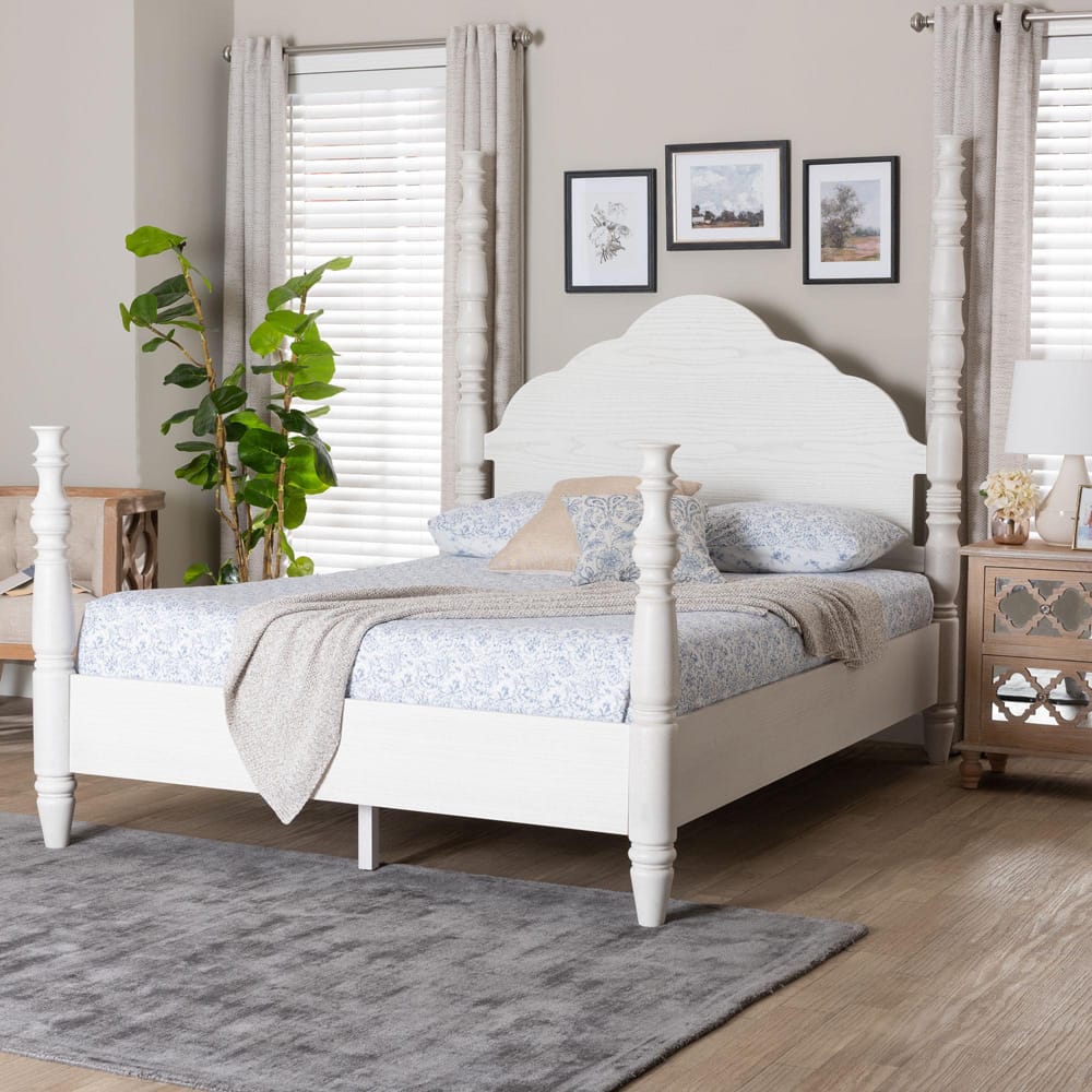 Baxton Studio - MartiNo Queen Size Bed in White - SW8636-White-Queen Poster Bed view 7
