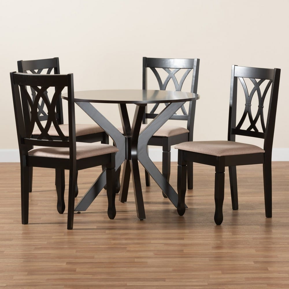Baxton Studio - Maya Dining Set in Beige/Espresso Brown - Maya-Sand/Dark Brown-5PC Dining Set view 9