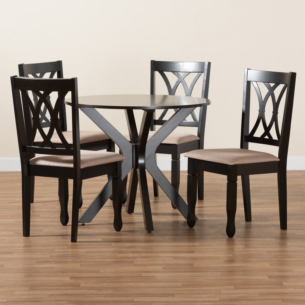 Baxton Studio - Maya Dining Set in Beige/Espresso Brown - Maya-Sand/Dark Brown-5PC Dining Set view 9