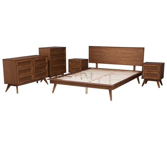 Baxton Studio - Melora King Bedroom Set in Walnut Brown/Brown - MG0004-Ash Walnut-King 5PC Bedroom Set view 2