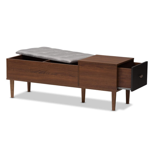 Baxton Studio - Merrick Storage Bench in Light Grey/Walnut Brown - FP-6789-Gray/Oak/Espresso view 2