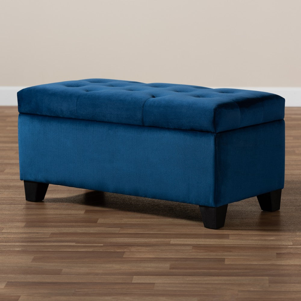 Baxton Studio - Michaela Storage Ottoman in Navy Blue/Black - WS-20091-Navy Blue Velvet-Otto view 9