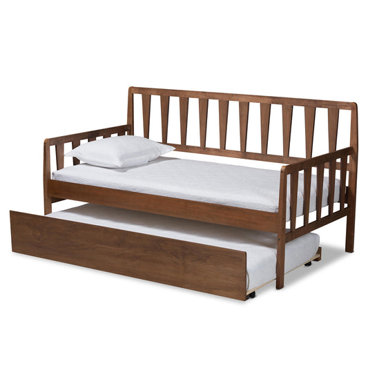 Baxton Studio - Midori Twin Size Daybed with Trundle in Walnut - MG0046-1-Walnut-Daybed with Trundle view 2