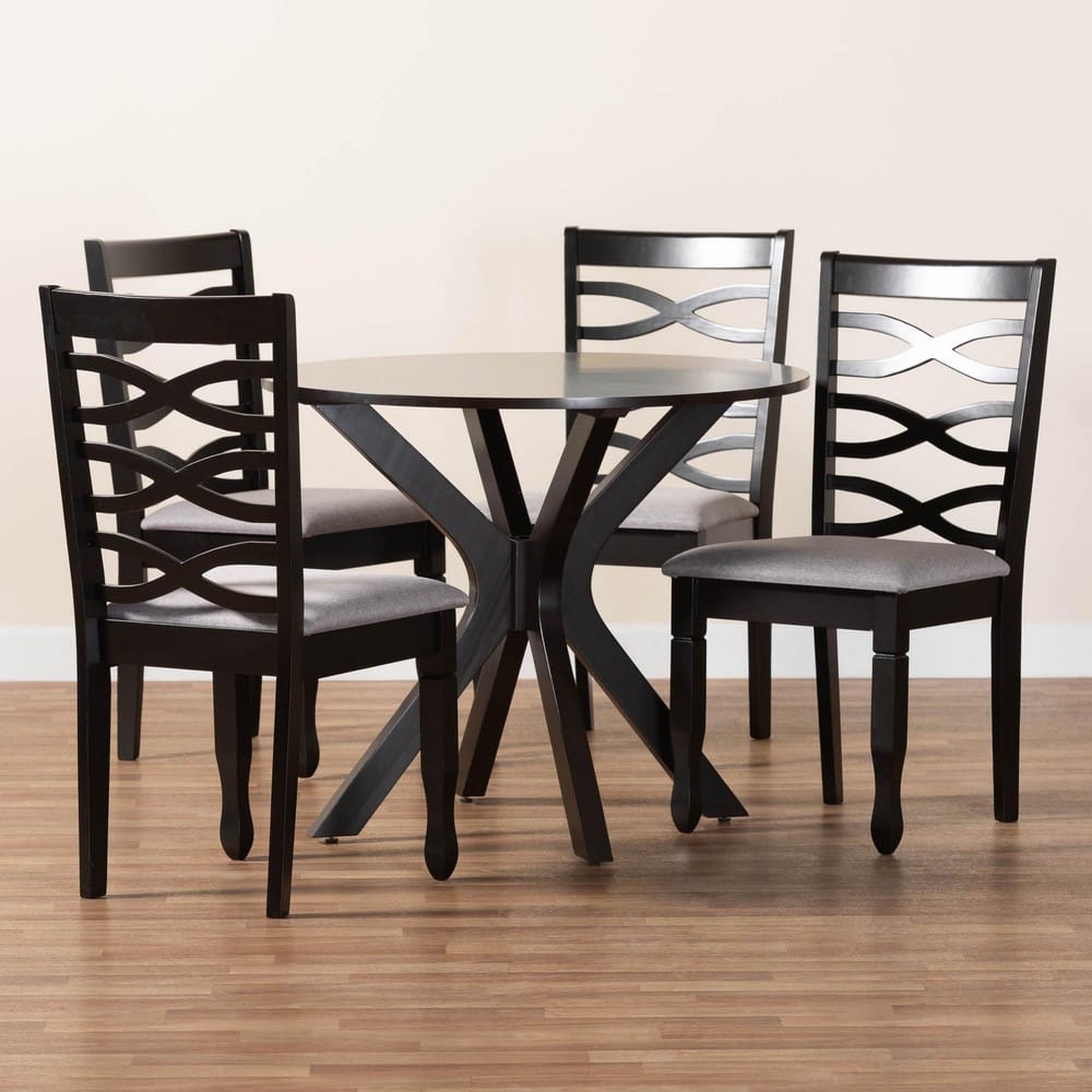 Baxton Studio - Mila Dining Set in Grey/Dark Brown - Mila-Grey/Dark Brown-5PC Dining Set view 9