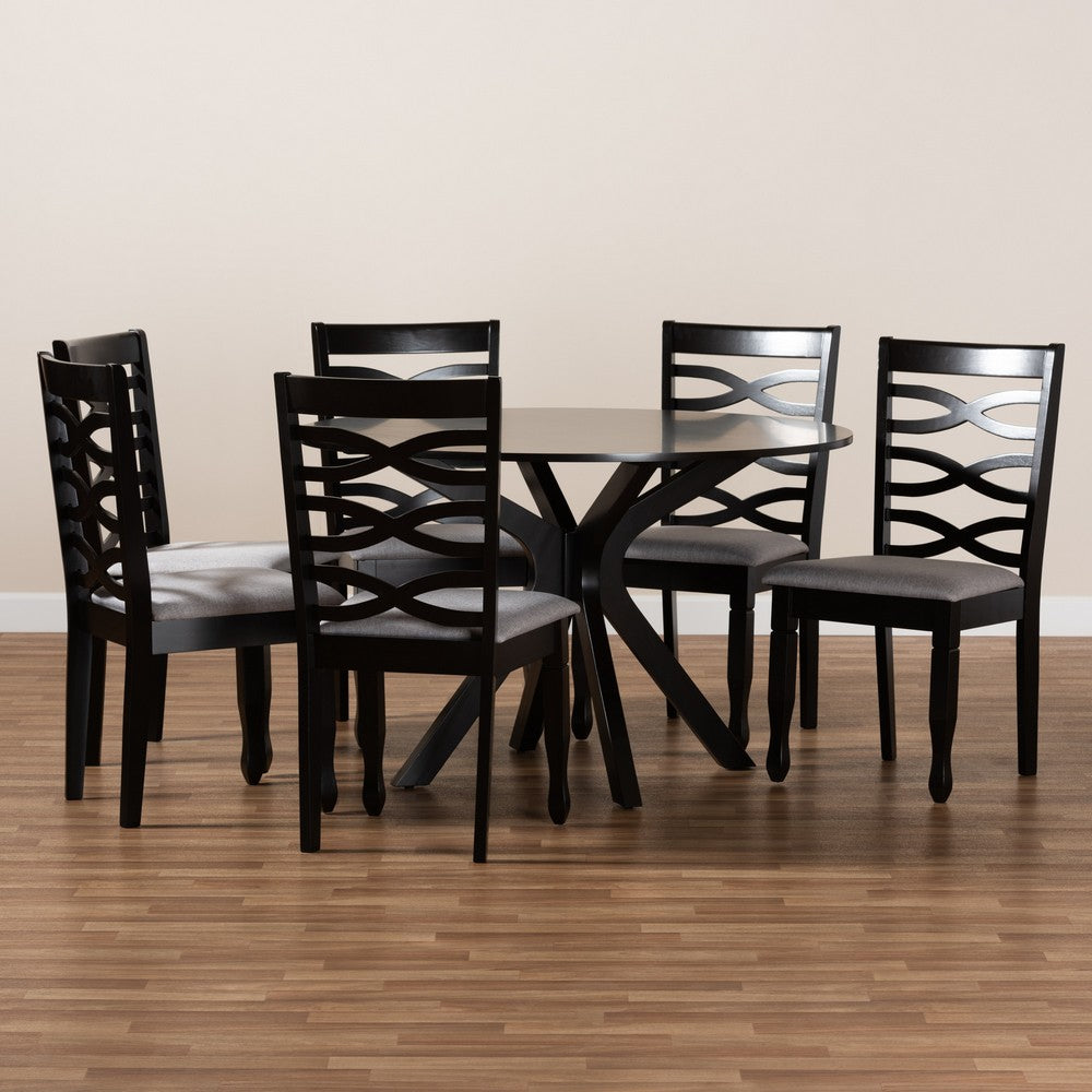 Baxton Studio - Mila Dining Set in Grey/dark brown - Mila-Grey/Dark Brown-7PC Dining Set view 8